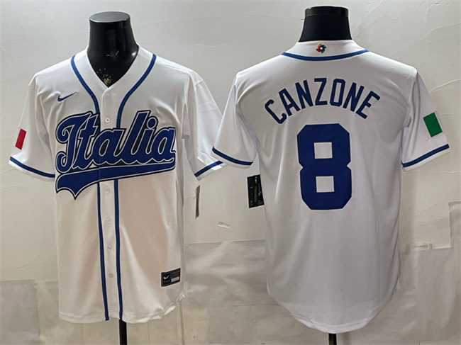 Men's Italy Baseball #8 Dominic Canzone White 2026 World Baseball Classic Home Stadium Stitched Jersey